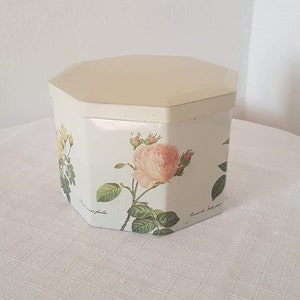 Mid-Century vintage octagonal botanical art Tea Tin Canister Continer