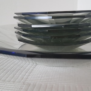 Art Deco set of 7 Smoke glass plates Czech bohemian glass. Antique bowls by Karl Stölzle Heřmanova Huť 1940