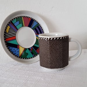 Vintage Rosenthal Memphis Milano Style Porcelain Set of 2 Coffee Cup and Saucer 80s