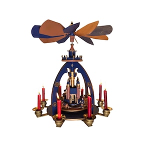 Vintage Table German pyramid  The Magic Castle with Handmade wooden figurines Design pyramid for 8 candles