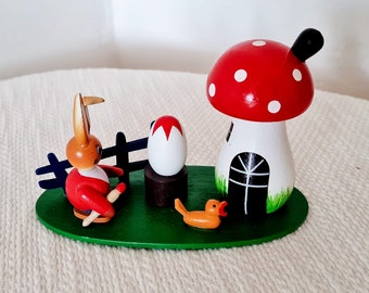 Vintage Erzgebirge Easter Bunny, Hand-Painted Wooden Folk Art Decor