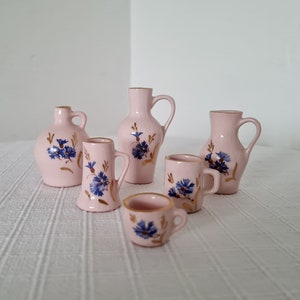 Vintage miniature pink porcelain set 7 pieces  made in Czechoslovakia 80s