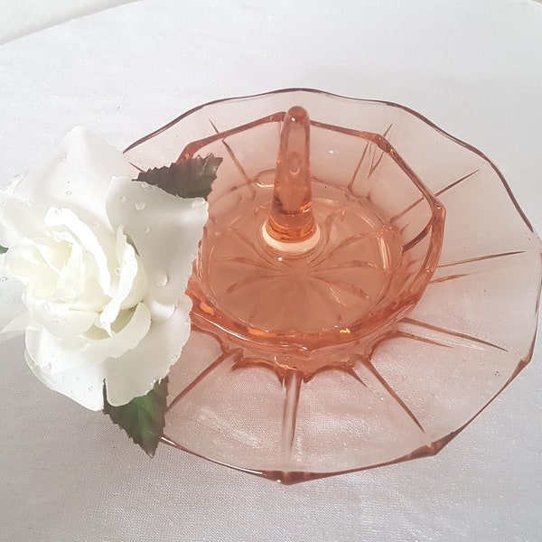 Vintage bohemian crystal Peach Glass vanity set  Very cute Czech crystal set 80's