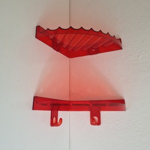 Vintage Mid Century set of 2 bathroom wall corner shelfs with 2 hooks in a plastic 90s