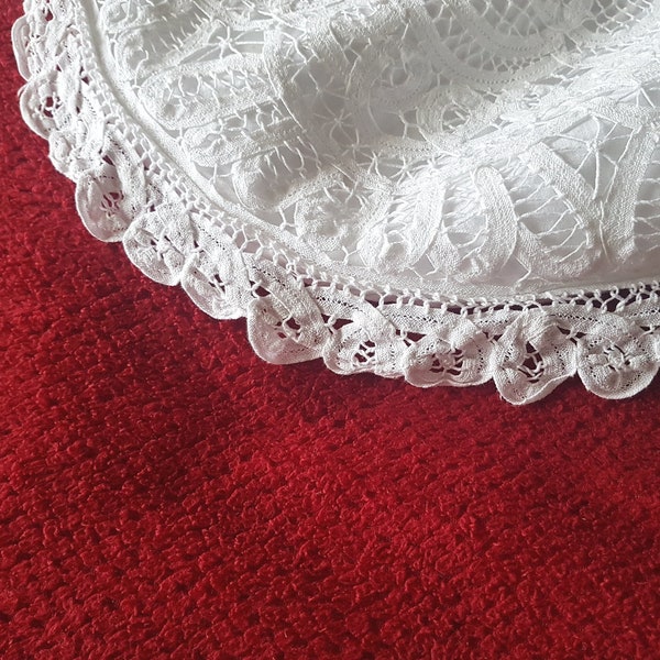 Vintage rustic round pillowcase with lace 100% cotton diameter 50 cm