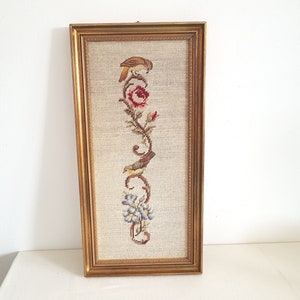 Vintage framed cross stitch picture of flowers floral scene Two Birds Vintage Hand made in a gold frame Art cross stitch kit Wool embroidery