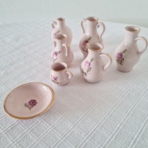Vintage miniature pink porcelain set 7 pieces  made in Czechoslovakia 80s