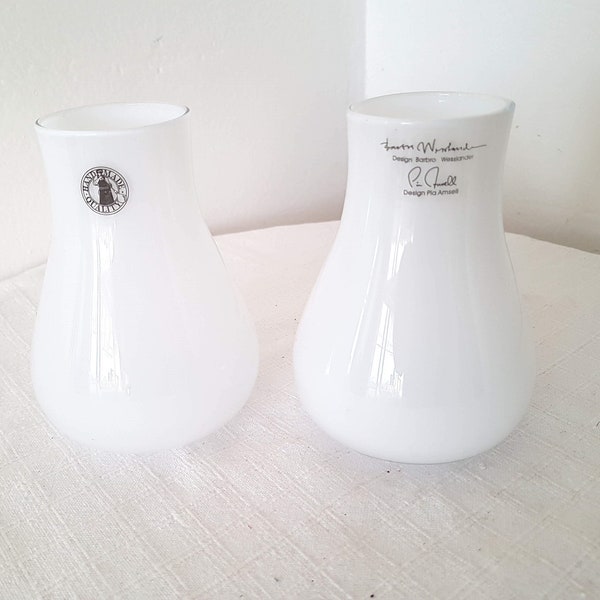 Vintage pair Pia Amsel Swedish Art Glass  milk glass vase Retro Ikea