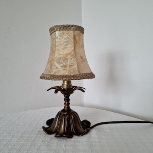 Vintage Mid Century kleine Messing Schreibtischlampe mit Leder Lampenschirm
