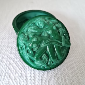 Art Deco malachite glass Jewelry box Powder Box Schlevogt Ingrid Design Czech Bohemian glass