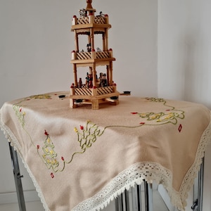 Vintage Mid Centuty Christmas tablecloth with embroidery