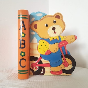 Vintage Bookends Wooden hand painted bear for nursery decor  Retro book Stand