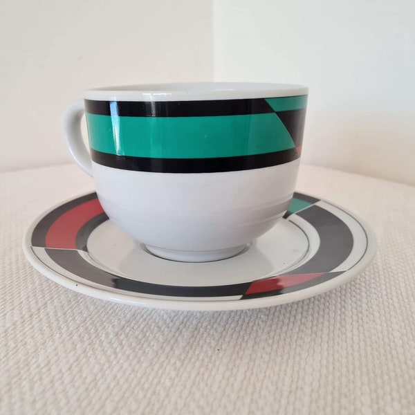 Vintage Memphis Milano style porcelain Set of  big cup and saucer 80s