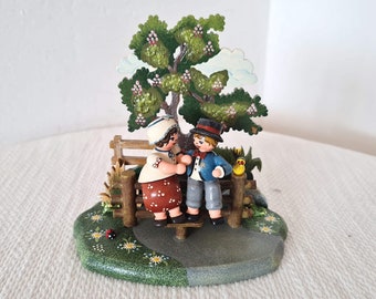 Vintage Erzgebirge country idyll scene German Wooden decoration  folk art hand painted made in East Germany