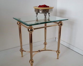 Vintage Hollywood Regency Italian Brass Table with beveled glass