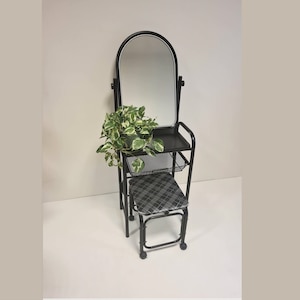 Vintage Mid Century dressing table Metal table with revolving  mirror and stool on wheels