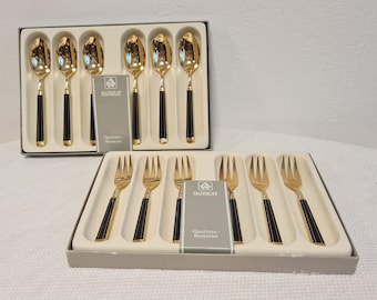 Vintage HANSEAT 24K Vergoldete Teelöffel oder Dessert Gabeln, 6er Set