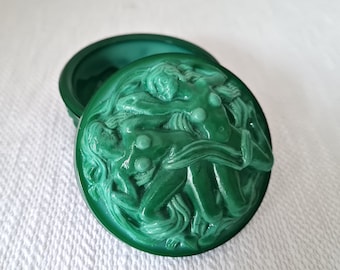 Art Deco malachite glass Jewelry box Powder Box Schlevogt Ingrid Design Czech Bohemian glass