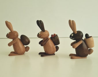Conejito de Pascua de madera vintage de Erzgebirge, decoración de arte popular alemán
