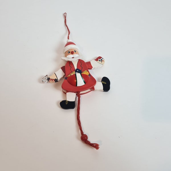 vintage allemand Jumping Jack Santa Claus jouet à tirer en bois peint à la main