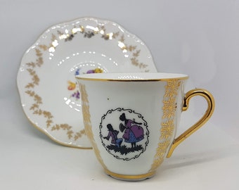 Vintage coffee Czech porcelain cup and  saucer made in Czechoslovakia 80s