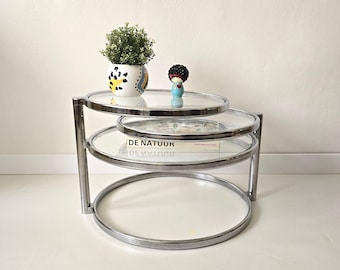 Vintage Mid Century transformer coffee table with 3 glasses