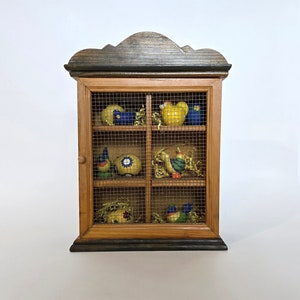 Vintage 3-Tier Wooden Chicken EGG House with hand painted clay eggs and chickens. Сharming Easter decoration