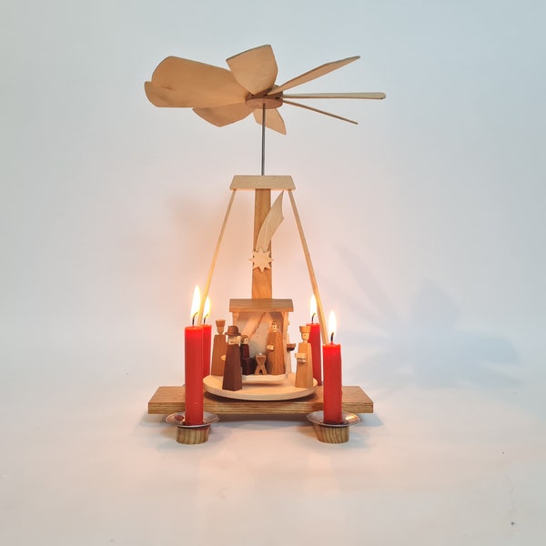 Vintage retro German pyramid with wooden figurines and 4 candles Handmade Design