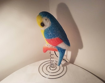 Vintage Popcorn plastic Parrot lamp on a metal spiral Lovely accent lamp