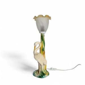 Vintage Mid century desk lamp  spray painting heron
