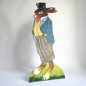 Vintage Easter big 72cm Bunnie German Wooden decoration folk art hand painted made in East Germany image 7