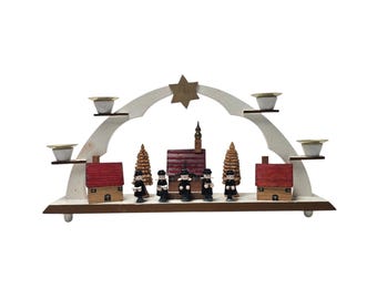 Vintage German candlestick with 5 Christmas carolers figurines and 4 candles Handmade Design