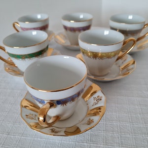 Vintage Coffee Czech Porcelain Set 6 Cups and 6 Saucers Made in ...
