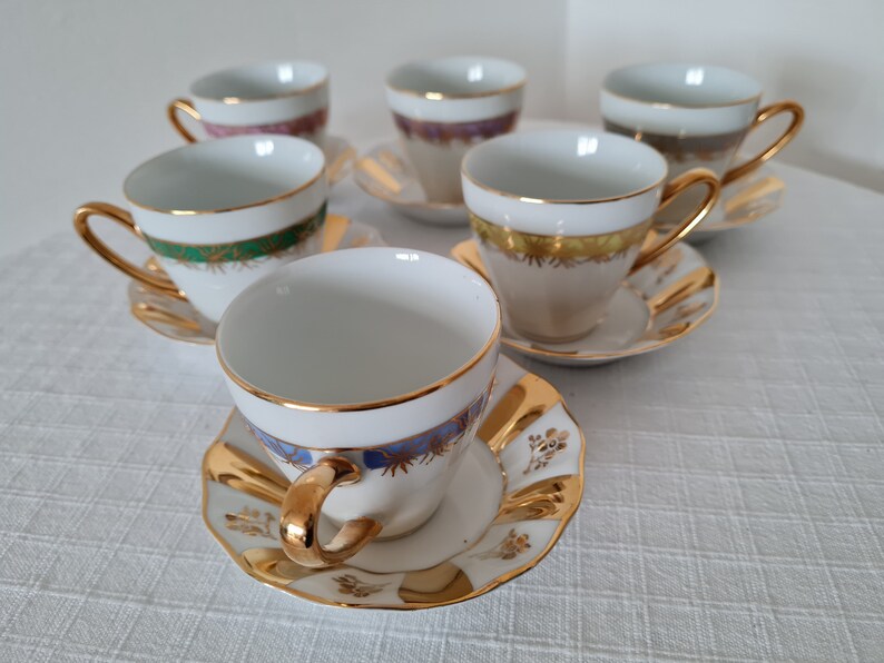 Vintage Coffee Czech Porcelain Set 6 Cups and 6 Saucers Made in ...