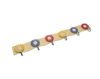 Vintage Wall Hook Rack with Colorful Flower Hooks – Mid Century Kitchen Decor
