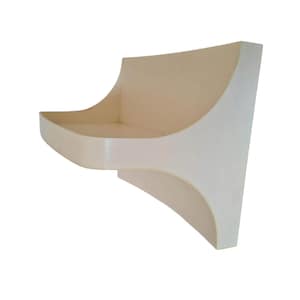 May include: A white wall-mounted shelf with a curved design. The shelf is made of a smooth, white material and has a simple, modern look.