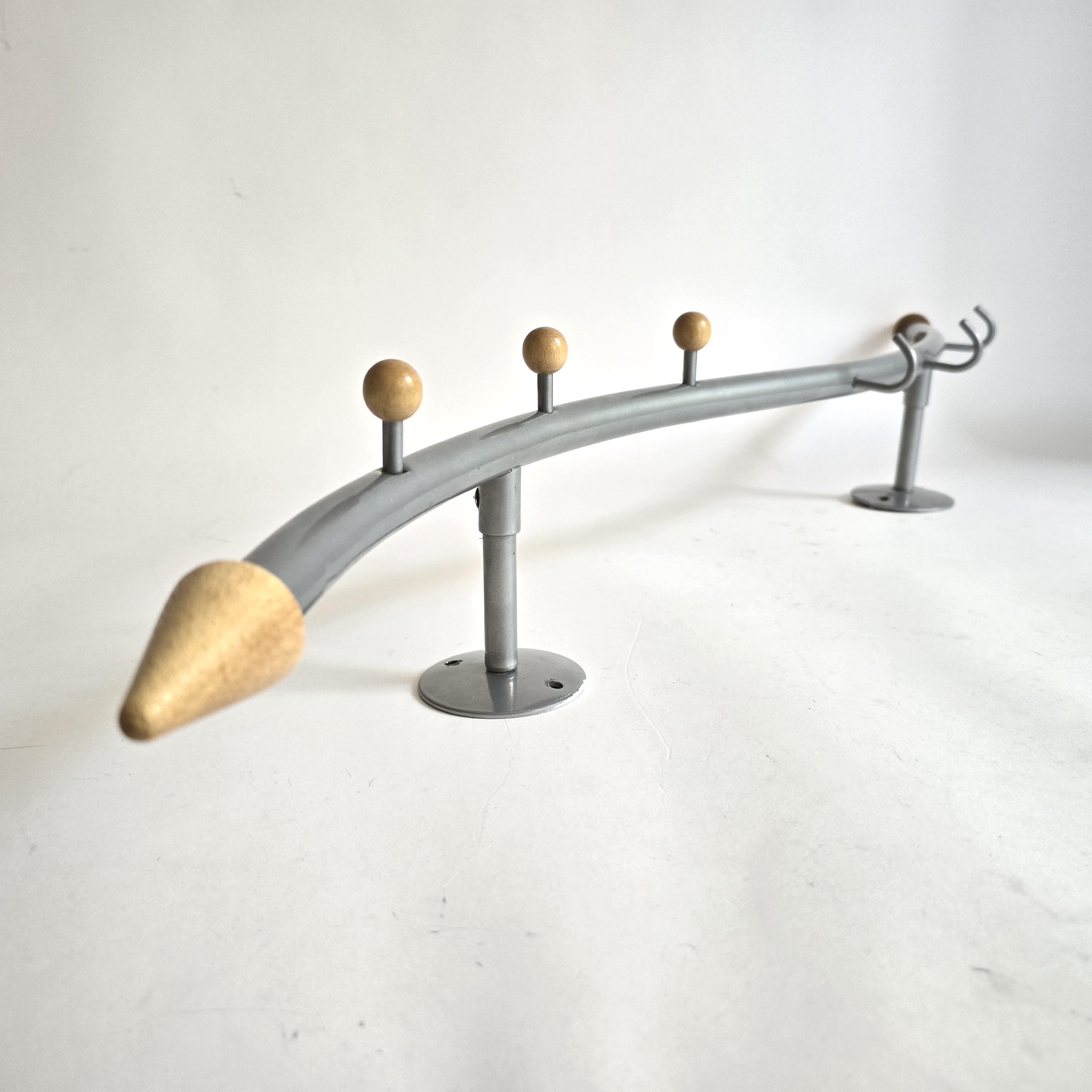 ヴィンテージ ポストモダン ウォールミラーとコートラック 6 フック