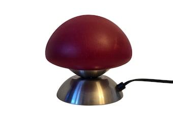 Vintage mushroom lamp with a matte red lampshade