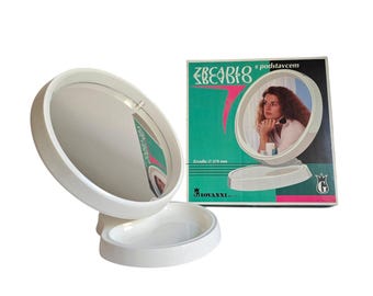 Vintage Mid Century Space Age desk or wall Folding mirror with stand in original box