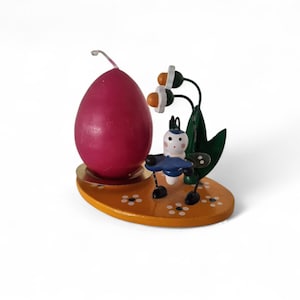 Figurka muzykanta wielkanocnego z Erzgebirge w stylu vintage, dekoracja jajka ze świecą