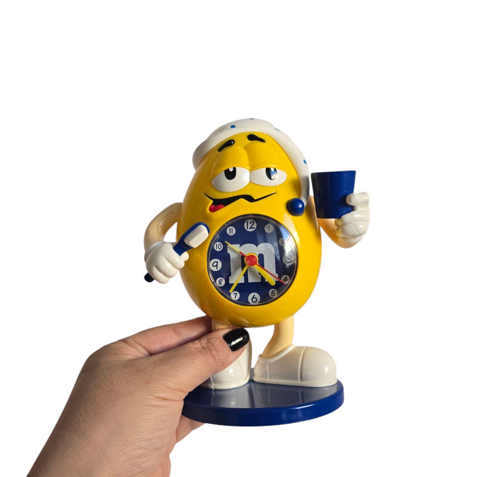 Vintage Pop Art Yellow M&M Table Clock, Plastic Candy Chocolate