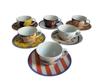 Vintage Memphis Milano style porcelain pair RITZENHOFF Amore Mio of Cup with Saucer