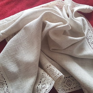 Vintage rustic square tablecloth with Lace 100% cotton