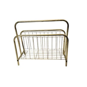 Vintage Mid Century Modern Hollywood Regency Metal Magazine Rack In Gold