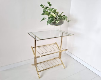 Vintage Mid Century Modern brass and glass table 80s