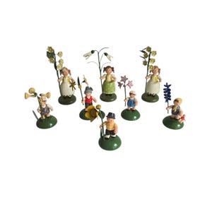 Vintage Retro German Erzgebirge Wooden Hand Painted Flower Child