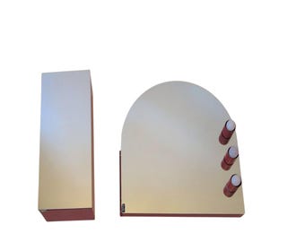 Vintage MCM Italian Metal Wall-Mounted Bathroom Mirror with Light Sockets and Cabinet with Mirrored Door Sold Separately