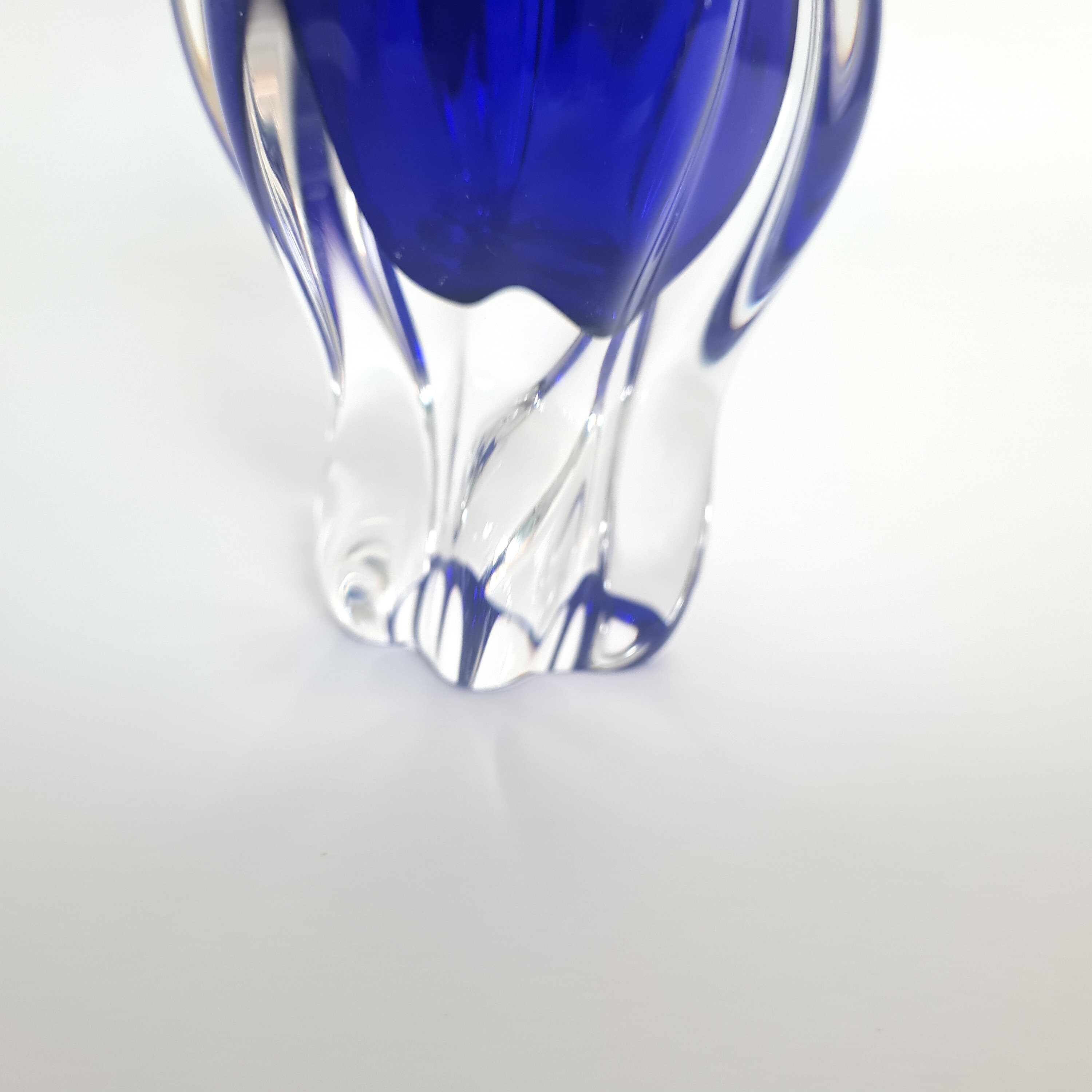 ヴィンテージ ボヘミアン アートガラス花瓶、80年代ブルー