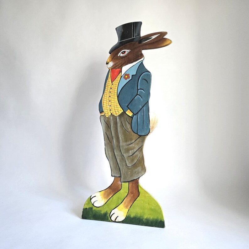 Vintage Easter big 72cm Bunnie German Wooden decoration folk art hand painted made in East Germany image 9