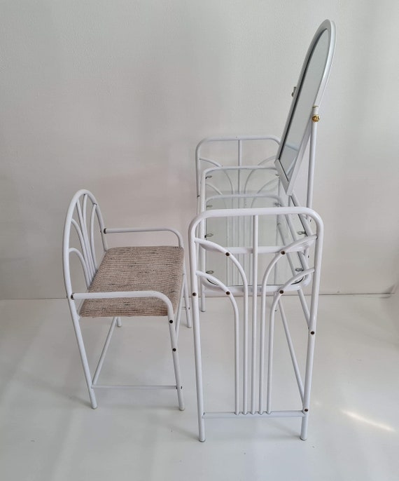 Vintage Mid Century Dressing Metal and Glass Table With Mirror and Stool  80s - Etsy